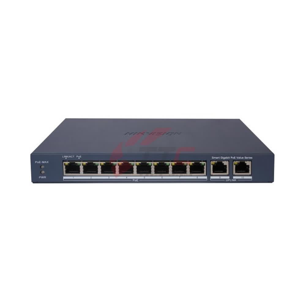 Switch Hikvision DS-3E1510P-EI/M, 8-Port PoE Gigabit, 2-Port Gigabit RJ45, Total PoE 60W