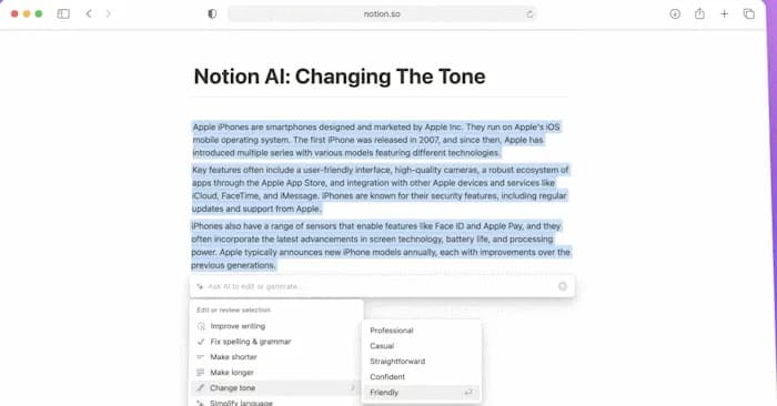 Cách tùy chỉnh văn phong linh hoạt với Notion AI