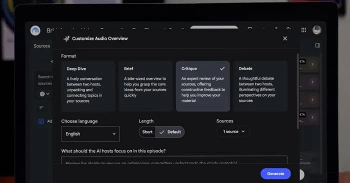 Tìm hiểu chế độ Critique mới của Google Notebook trong công việc
